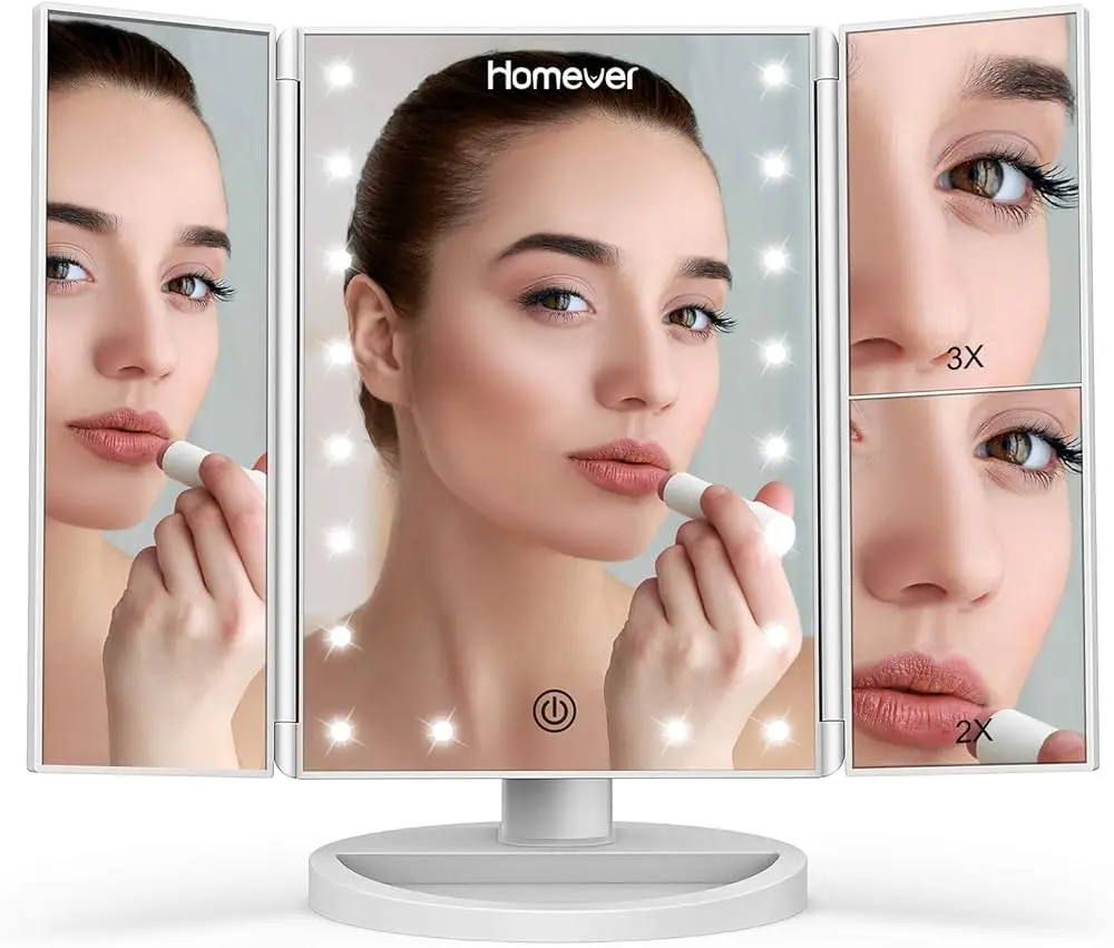 Miroir de Maquillage | Miroir Lumineux | Miroir Grossissant avec 21 LED,Alimenté Par USB ou Batterie,Dimmable, Pliable et Rotatif à 180°