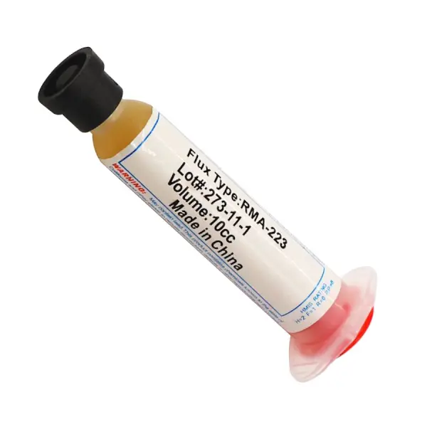 Type de flux : RMA (Rosin Mildly Activated) Volume : 10 cc Température de fonctionnement : 25 à 330 °C Humidité relative recommandée :  45–75 %​