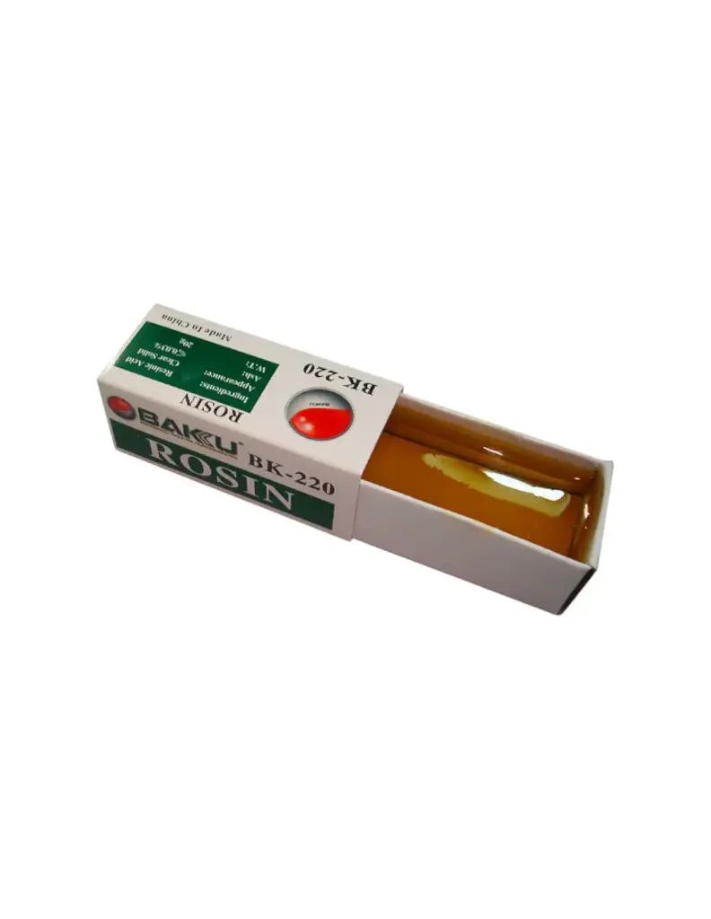 Le BAKU BK-220 est une colophane de soudure (flux solide) de haute qualité, conçue pour faciliter les travaux de soudure électronique,  notamment sur les circuits imprimés (PCB)