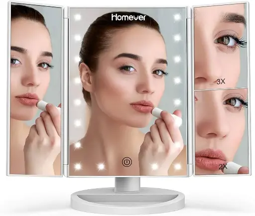 Miroir de Maquillage | Miroir Lumineux | Miroir Grossissant avec 21 LED,Alimenté Par USB ou Batterie,Dimmable, Pliable et Rotatif à 180°